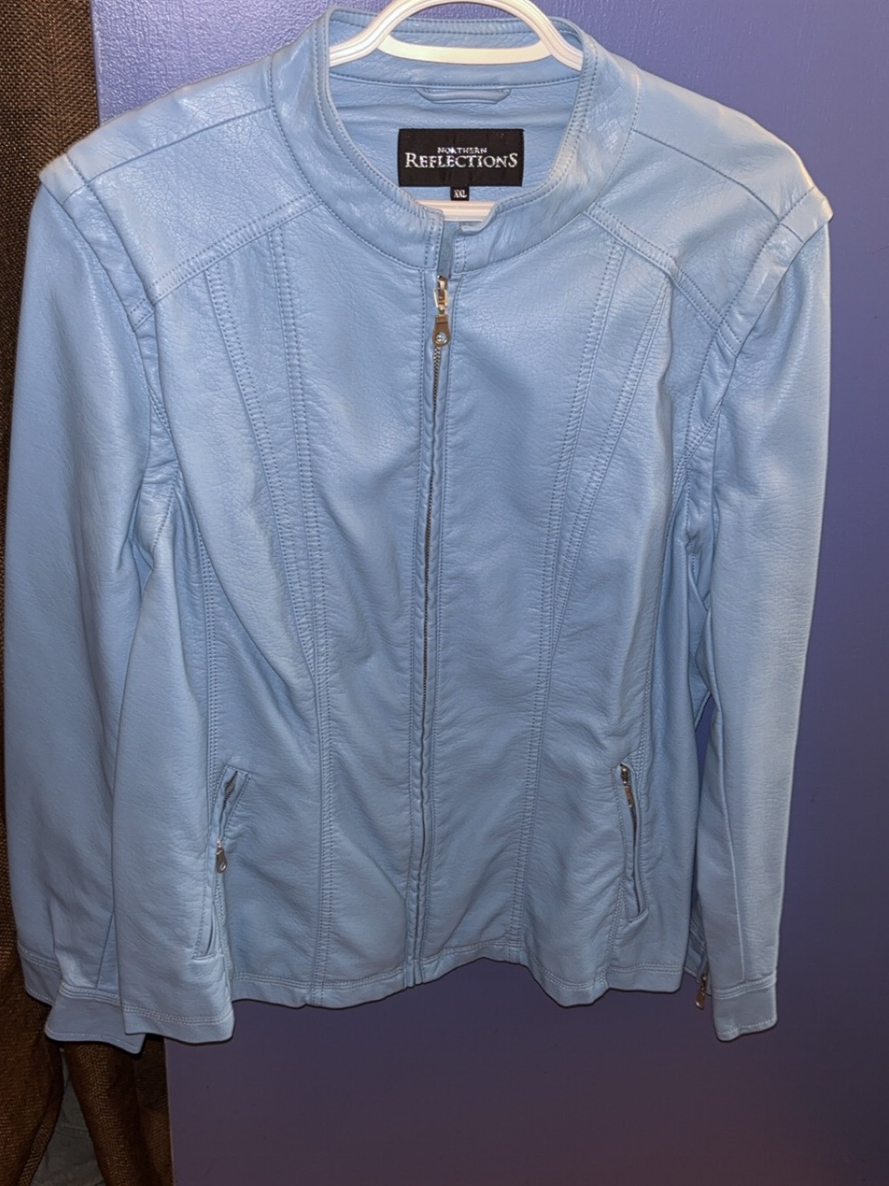 Northern Reflections Light Blue Leather Zip-Front Jacket